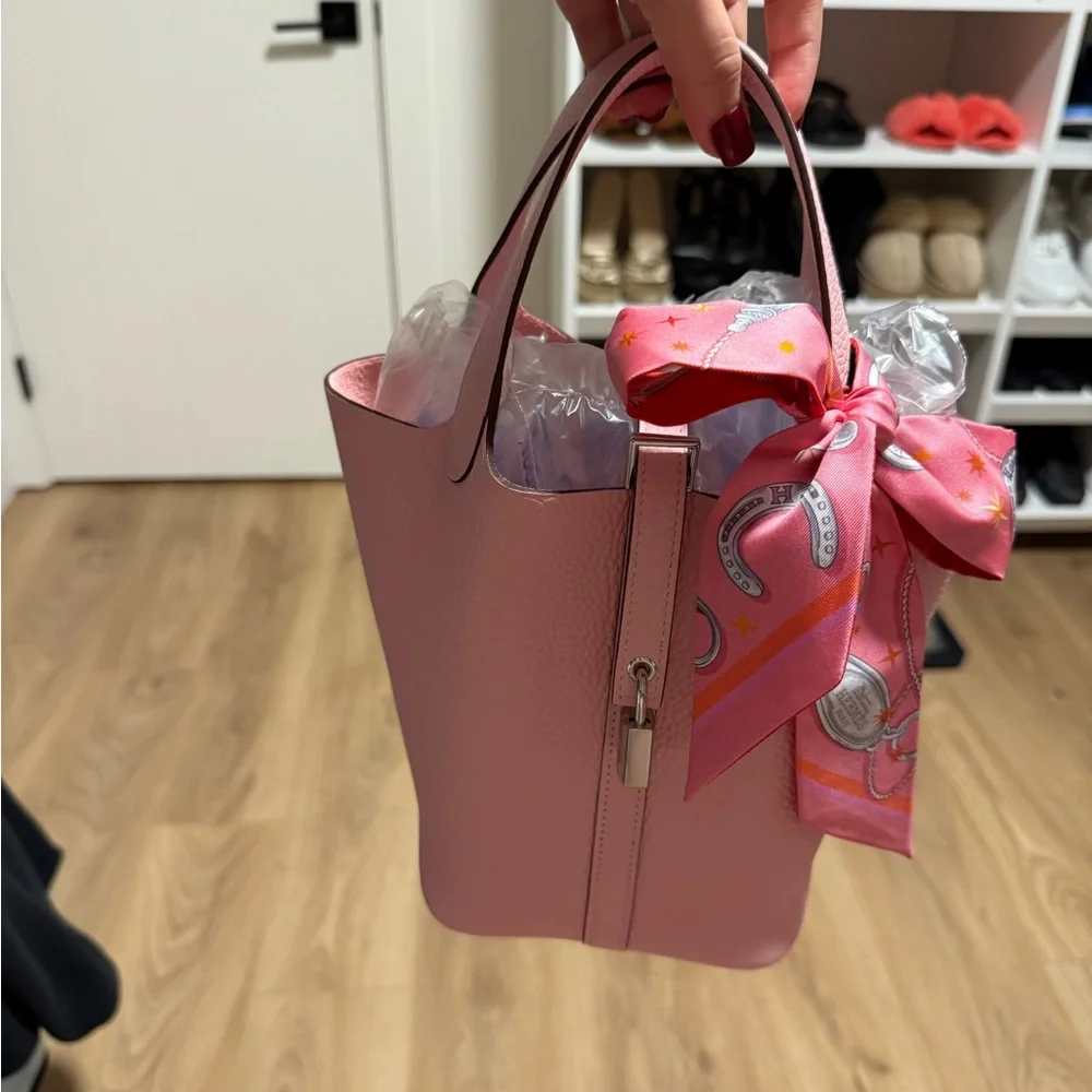 Stylish Pink Tote with Scarf Detail - Picture 6 of 6